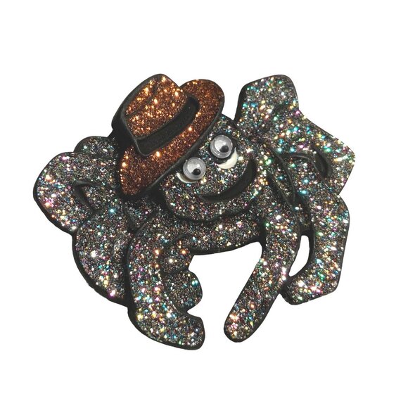 Halloween Glittery Spider Brooch With Orange Hat & Googly Eyes - Picture 7 of 15
